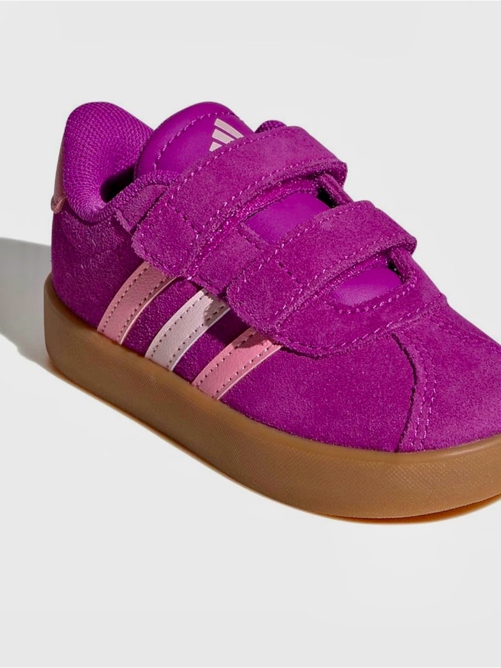 adidas Baby VL Court 3.0 Suede Velcro Sneakers in Fuchsia with Pink Stripes